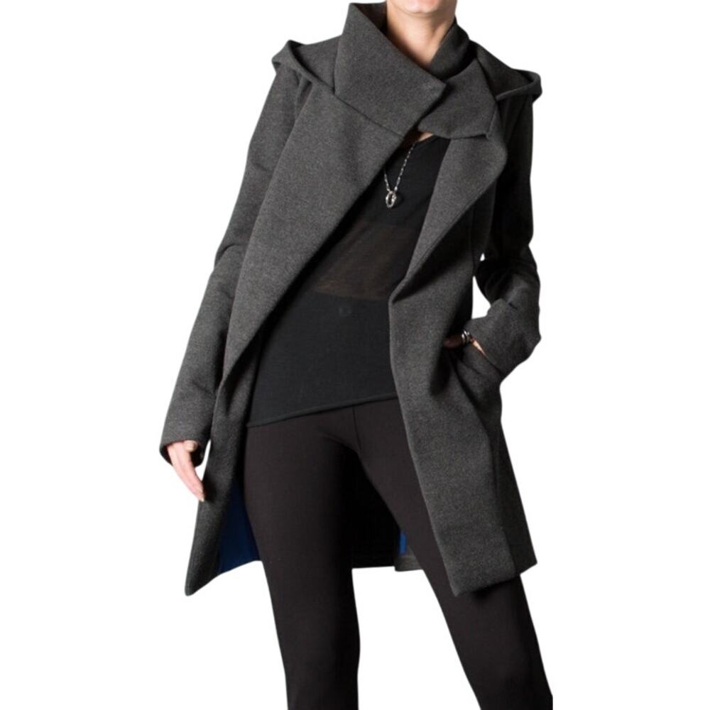 Betabrand by Melissa Fleis All Day Coat Hooded Asymmetric Mid Length Dark Gray S